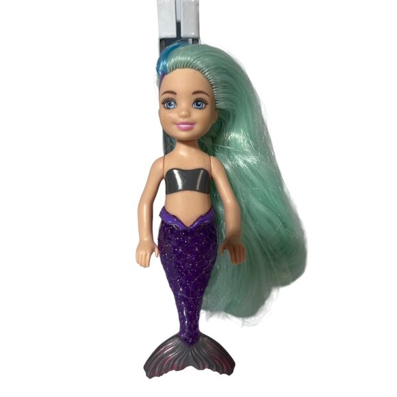 Barbie Chelsea Mermaid Doll With Turquoise Hair Purple Glitter Tail Silver Top - Picture 1 of 4